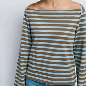 Nation LTD brown blue boatneck stripe cotton top